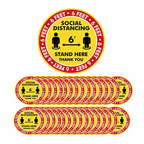 Floor Stickers Pharmacies Banks 12 Inch 10 Pack and Queues Sign Here Stickers Keep 6 Feet Distance Sign Waterproof Adhesive Anti-Slip Lamination Easy to Clean for Groceries 